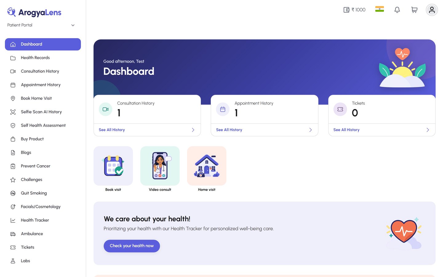 ArogyaLens patient portal home